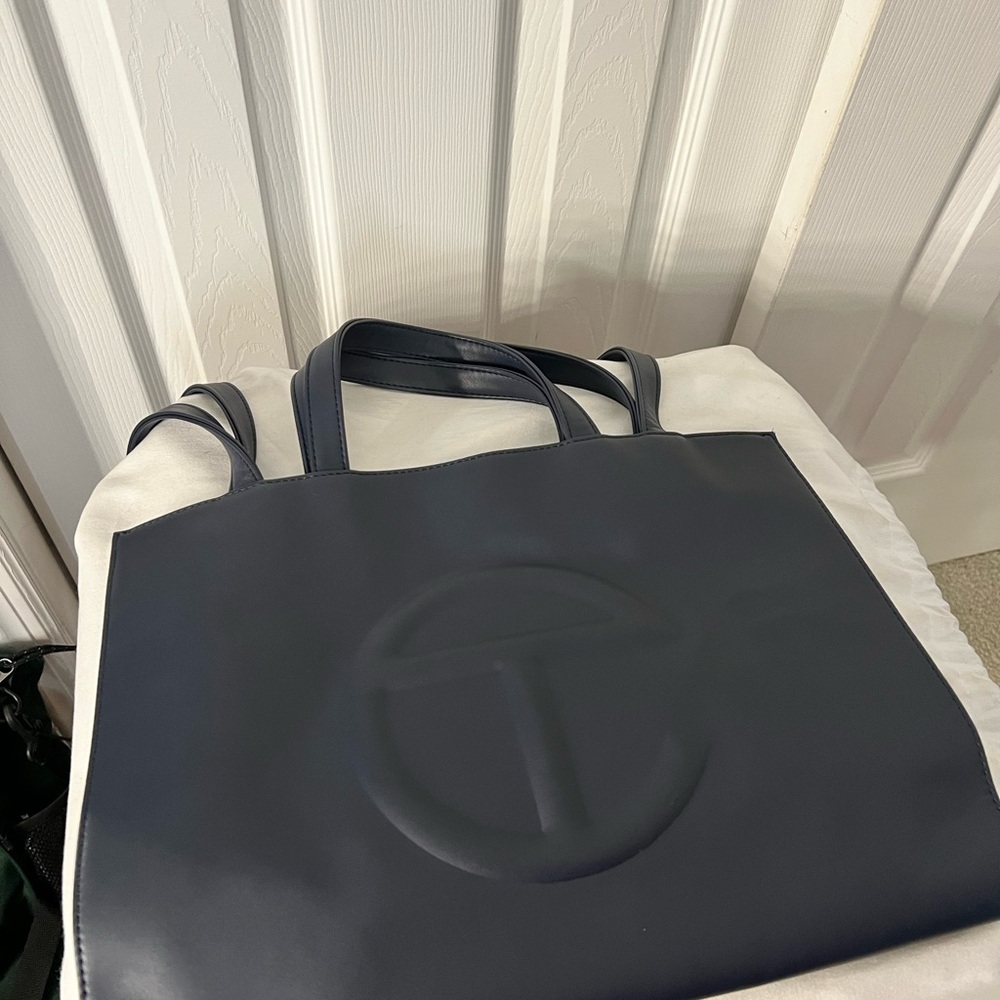 Telfar Medium Shopping Tote – Navy Blue Vegan Leather, Iconic Unisex Bag